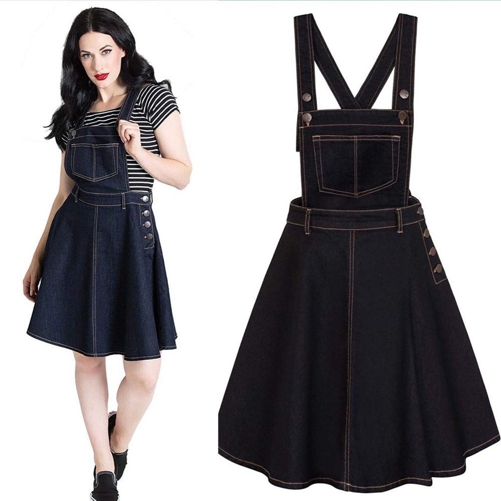 Hell bunny denim overall dress skirt rockabilly